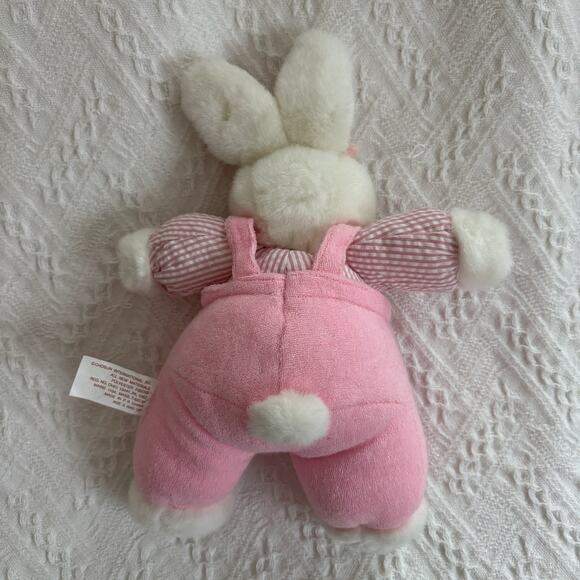 NOS Vintage Chosun White Bunny Rabbit Pink Terry Cloth Overalls Plush 13" - Picture 3 of 4